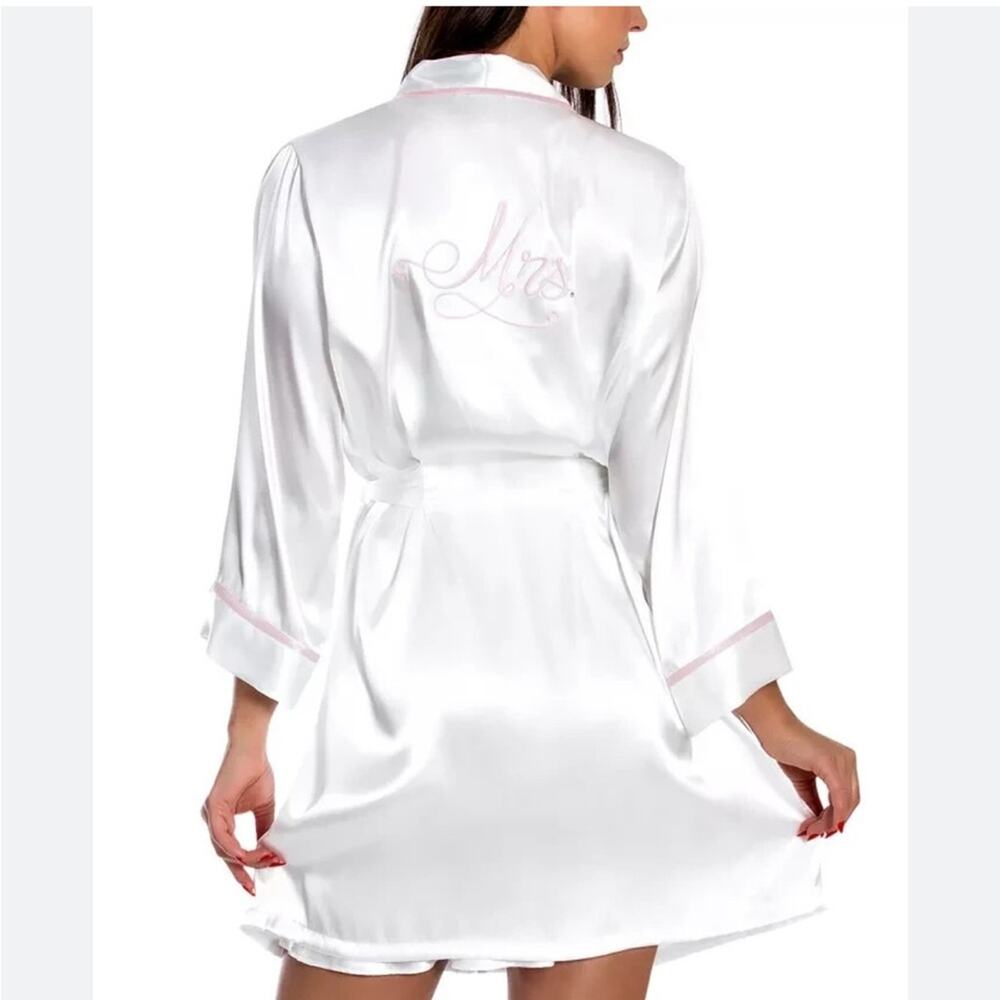 Linea Donatella Mrs. Satin Robe with Pink Trim